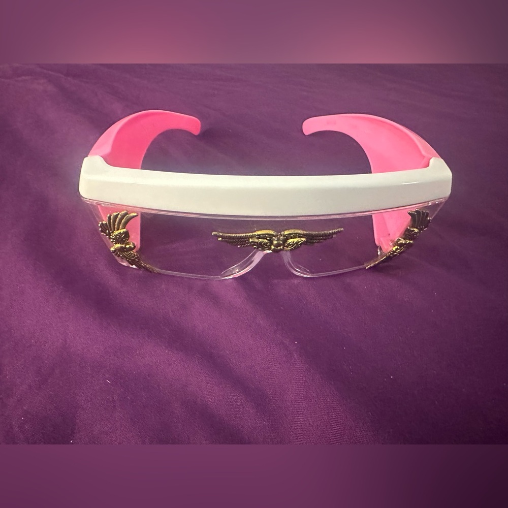 Pink and White Sunglasses with Gold Accents